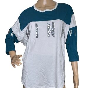 PINK Victoria's Secret bling teal and white top, small